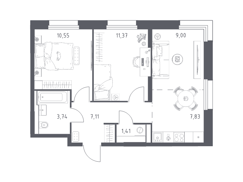 3 ккв (Евро) 51 м²