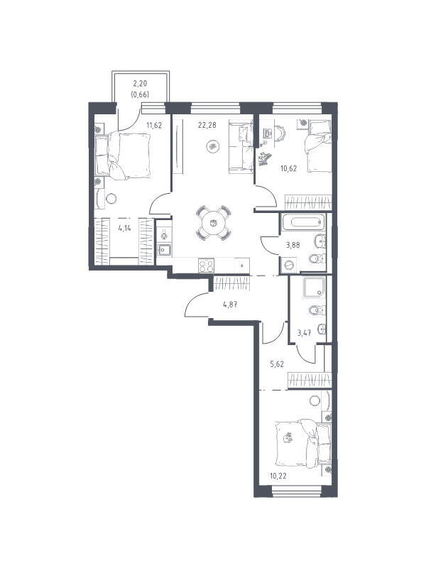 4 ккв (Евро) 77,4 м²