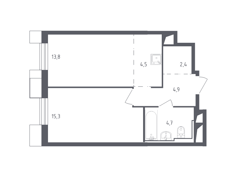 2 ккв (Евро) 45,5 м²