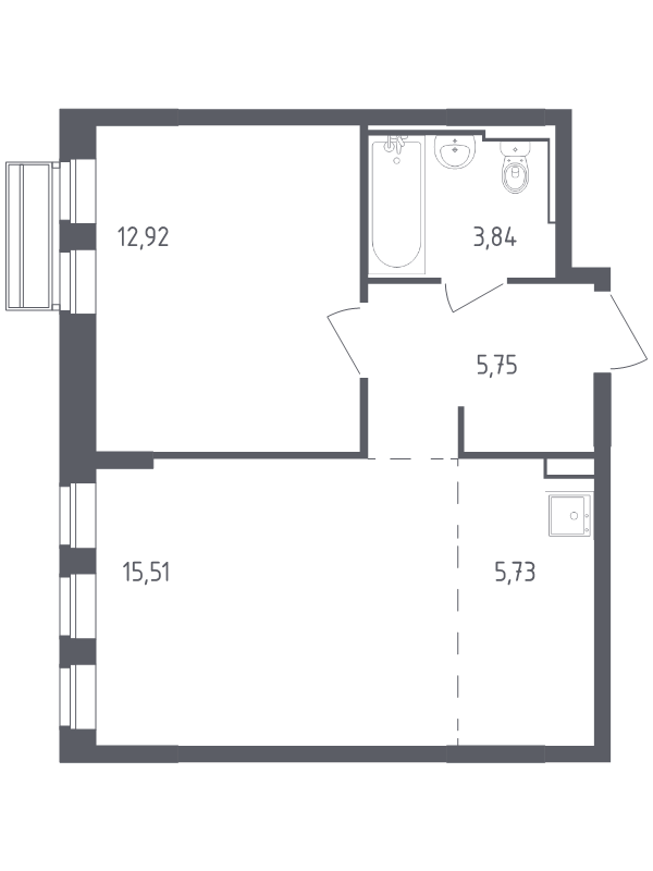 2 ккв (Евро) 43,8 м²
