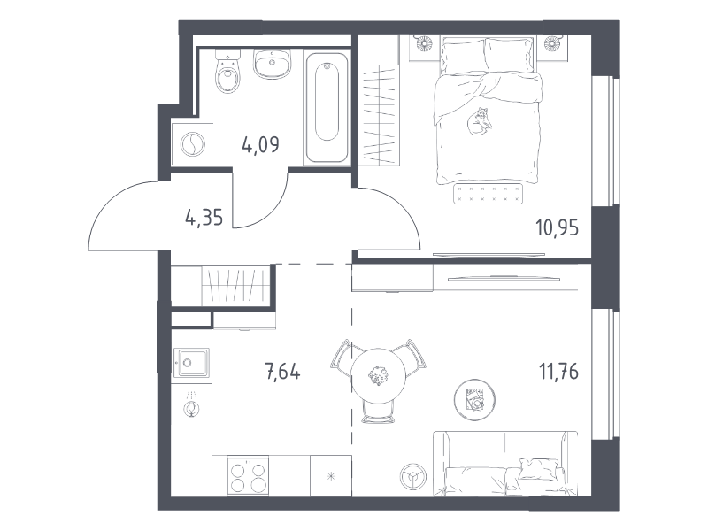 2 ккв (Евро) 38,8 м²