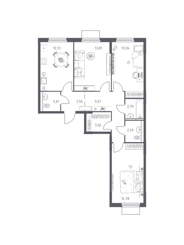 3 ккв 78,4 м²