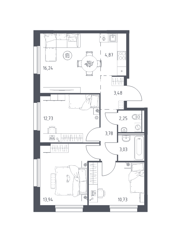 4 ккв (Евро) 71,1 м²
