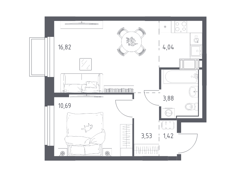 2 ккв (Евро) 40,4 м²