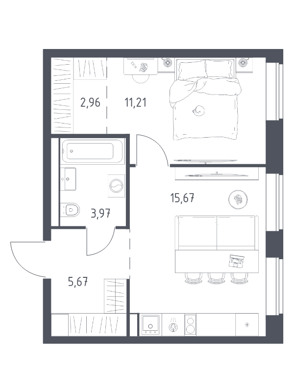 1 ккв 39,5 м²