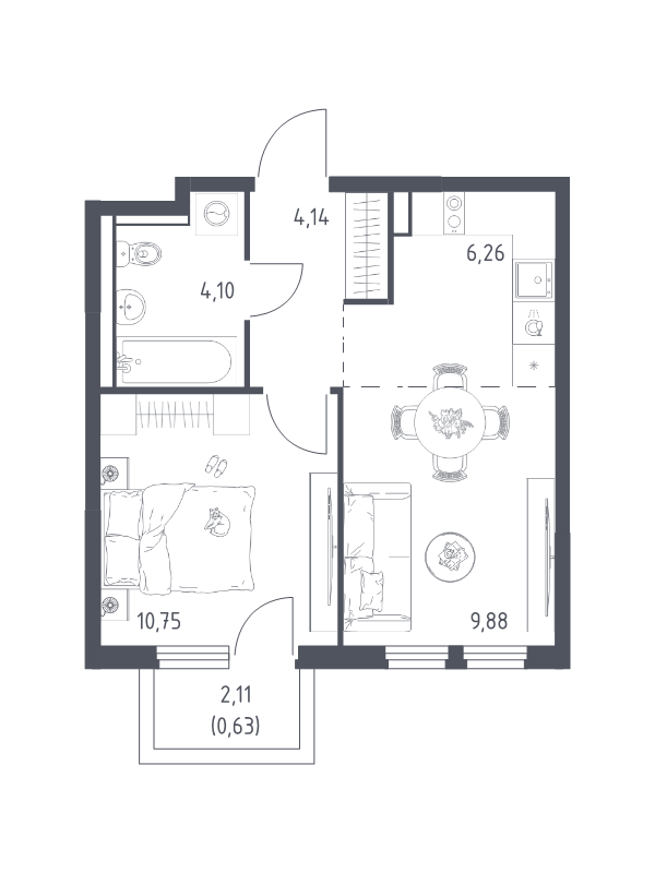 2 ккв (Евро) 35,8 м²