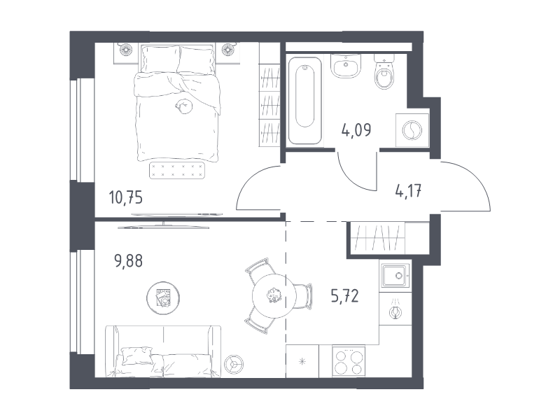 2 ккв (Евро) 34,6 м²