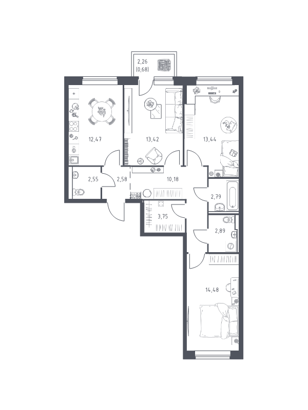 3 ккв 79,2 м²