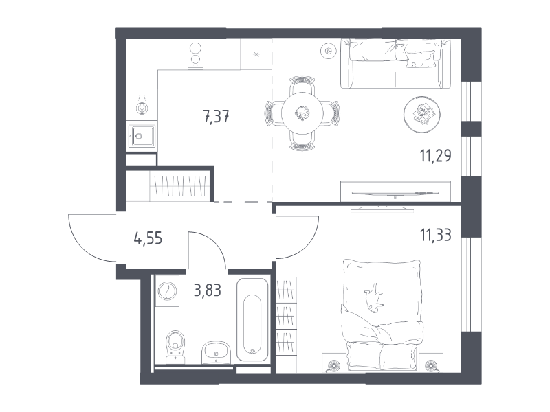 2 ккв (Евро) 38,4 м²