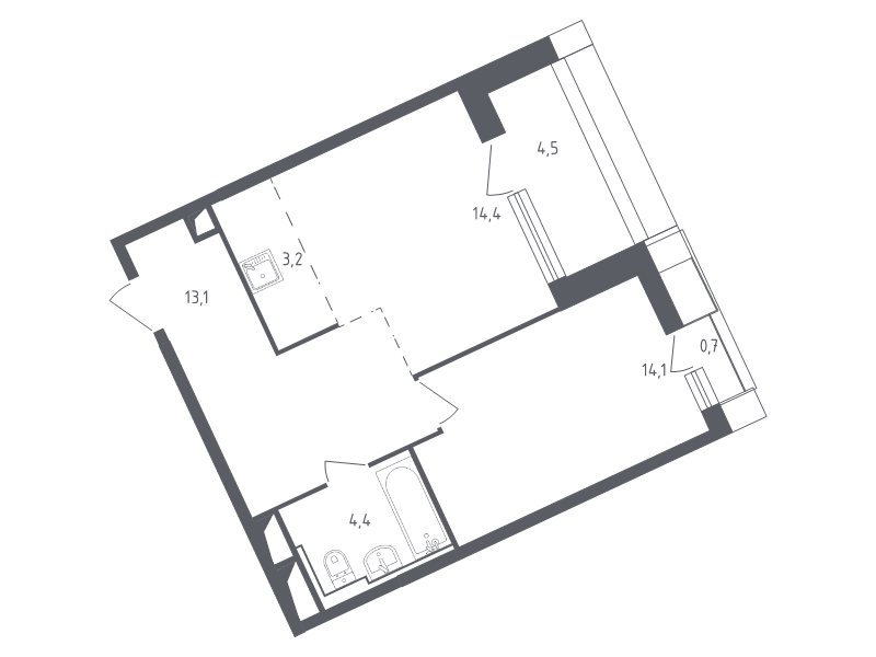 2 ккв (Евро) 53,4 м²