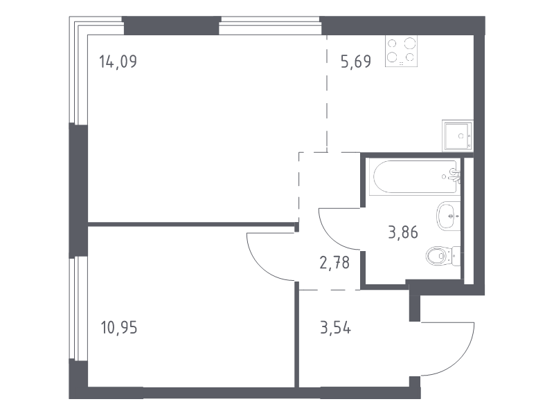 2 ккв (Евро) 40,9 м²