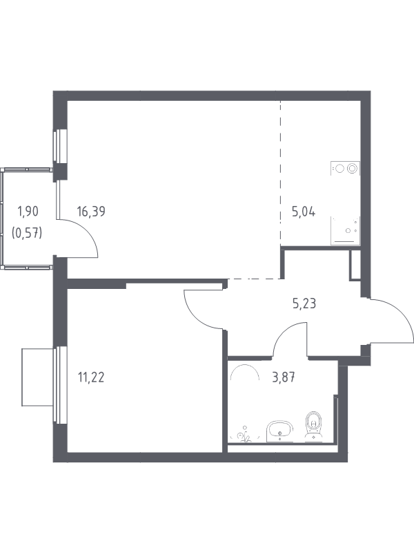 2 ккв (Евро) 42,3 м²