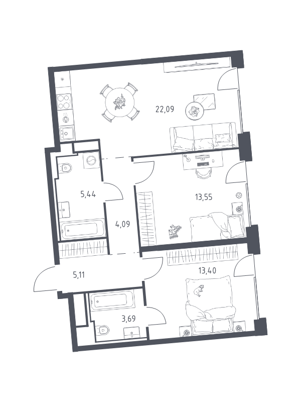 3 ккв (Евро) 67,4 м²