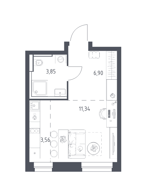 Студия 25,7 м²