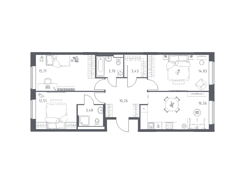 4 ккв (Евро) 79,9 м²