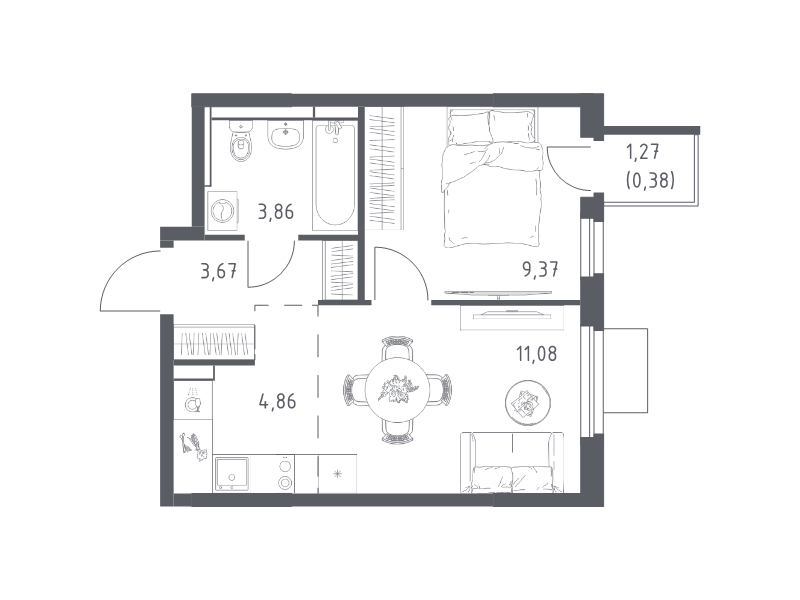 2 ккв (Евро) 33,2 м²