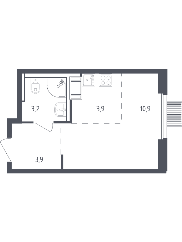 Студия 21,6 м²