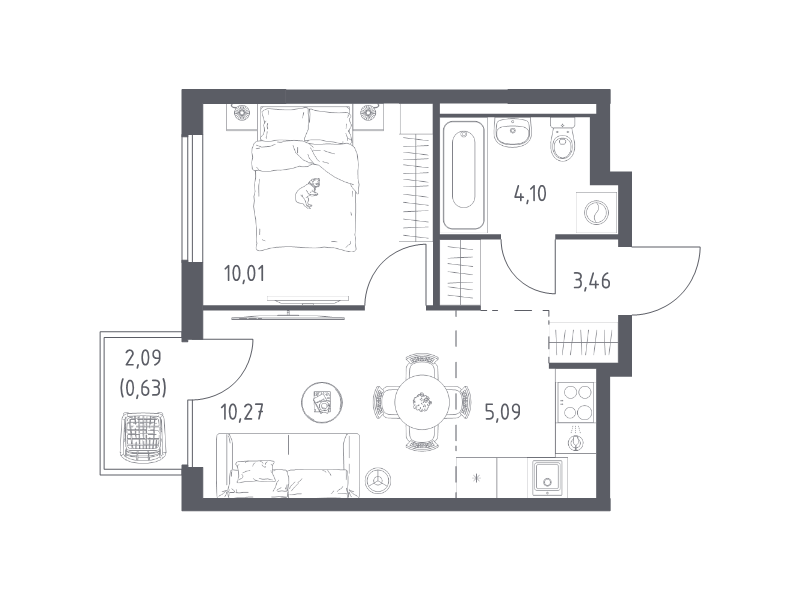 2 ккв (Евро) 33,6 м²
