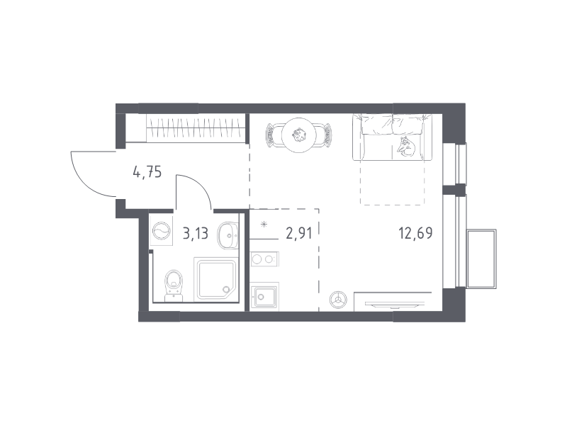 Студия 23,5 м²