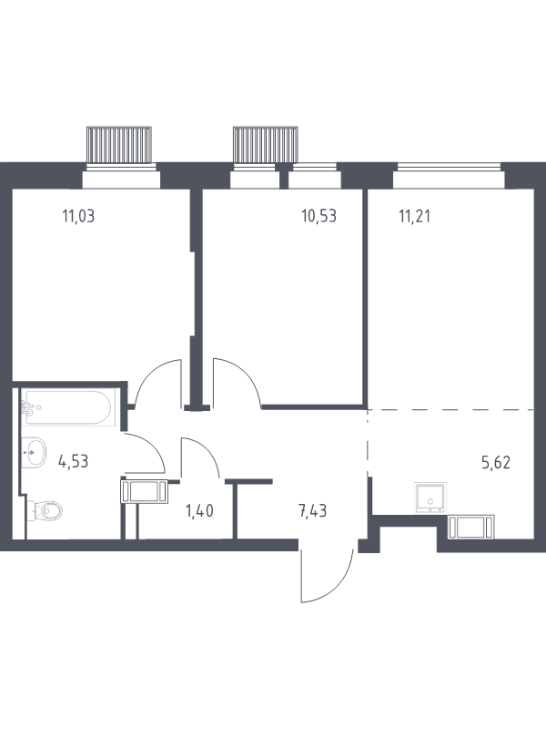 3 ккв (Евро) 51,8 м²