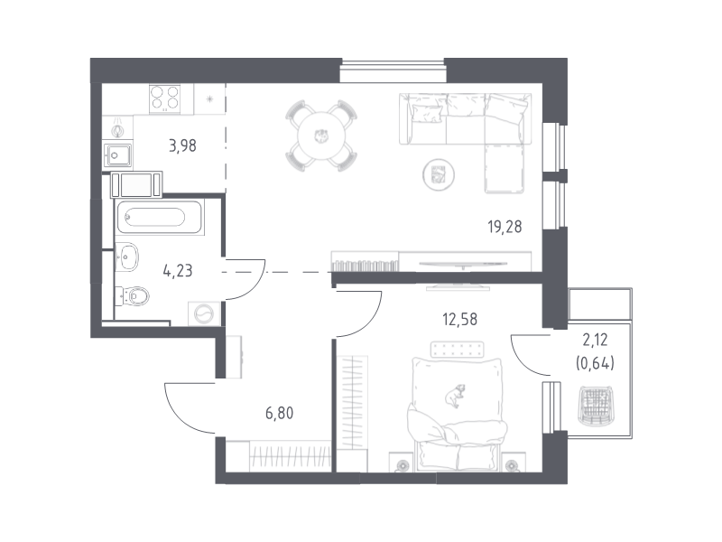 2 ккв (Евро) 47,5 м²