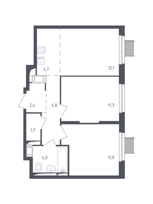 3 ккв (Евро) 52,1 м²