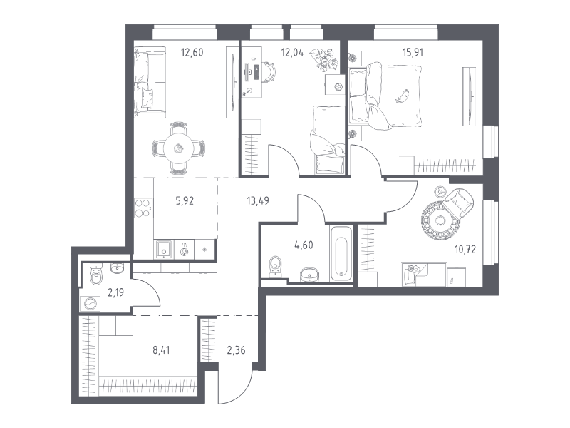 4 ккв (Евро) 88,2 м²