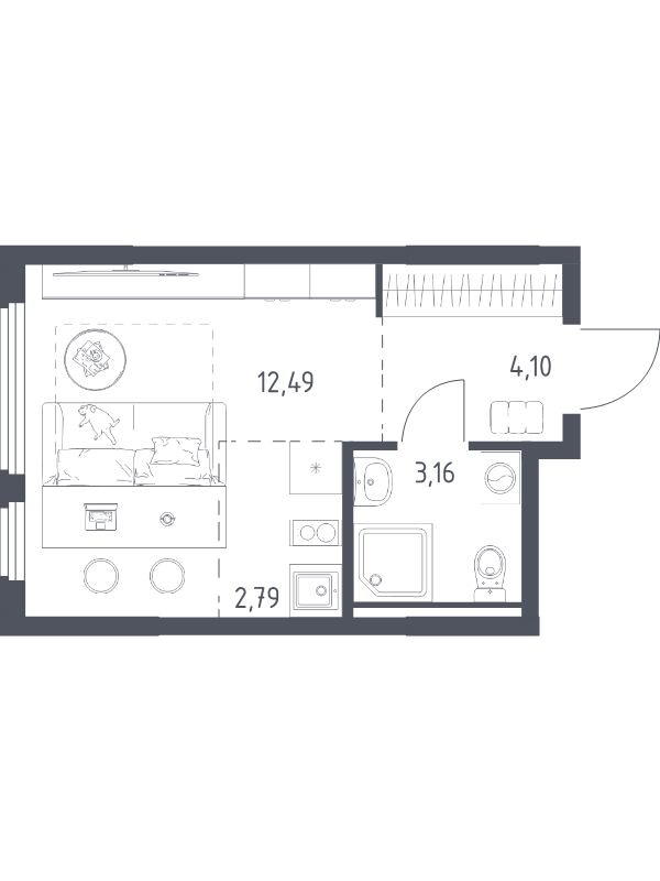 Студия 22,5 м²