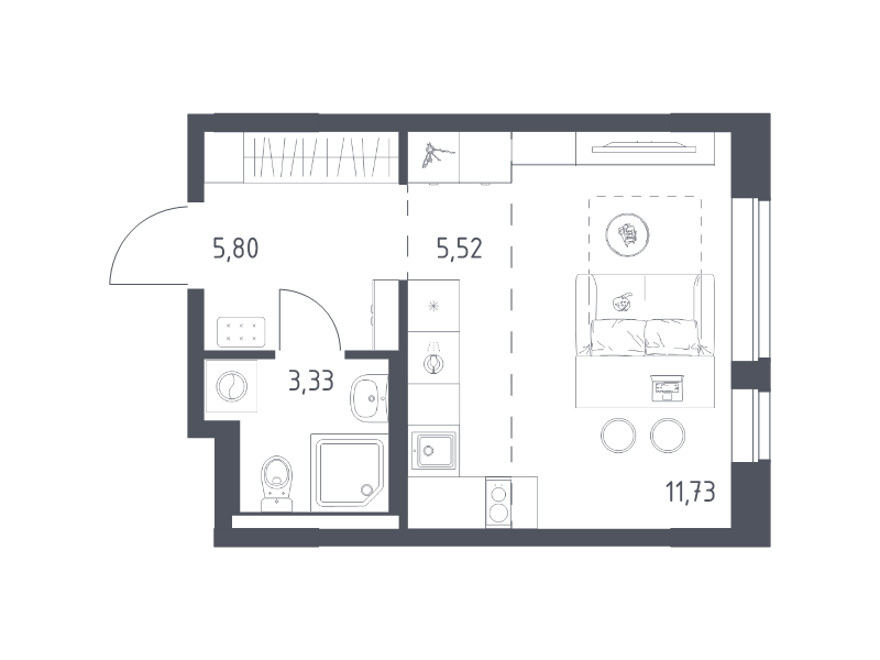 Студия 26,4 м²