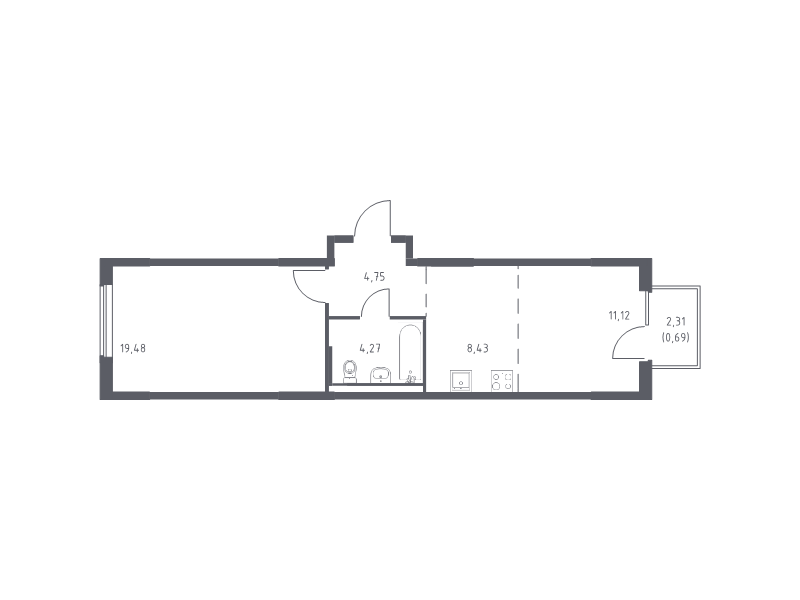 2 ккв (Евро) 48,7 м²