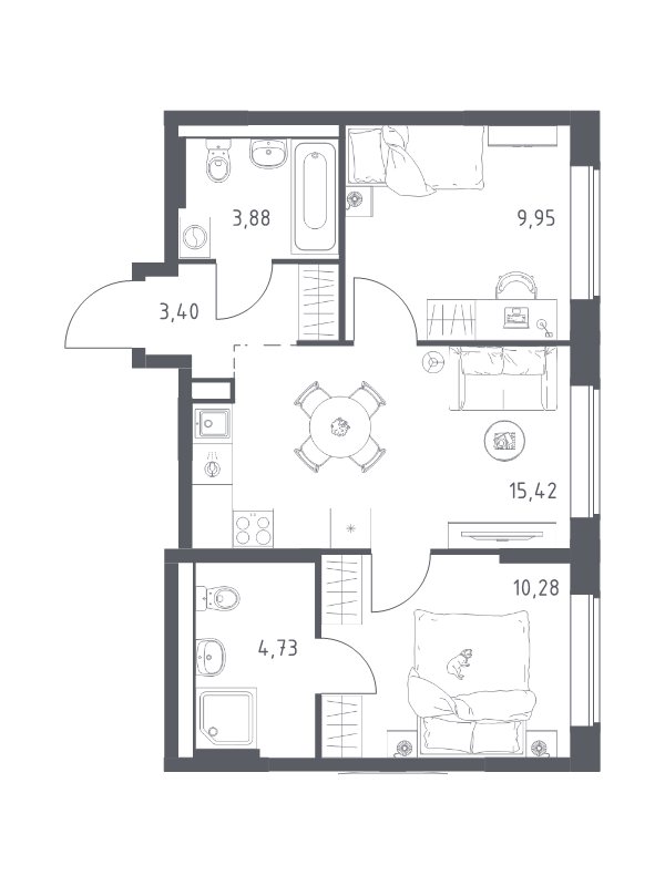 3 ккв (Евро) 47,7 м²