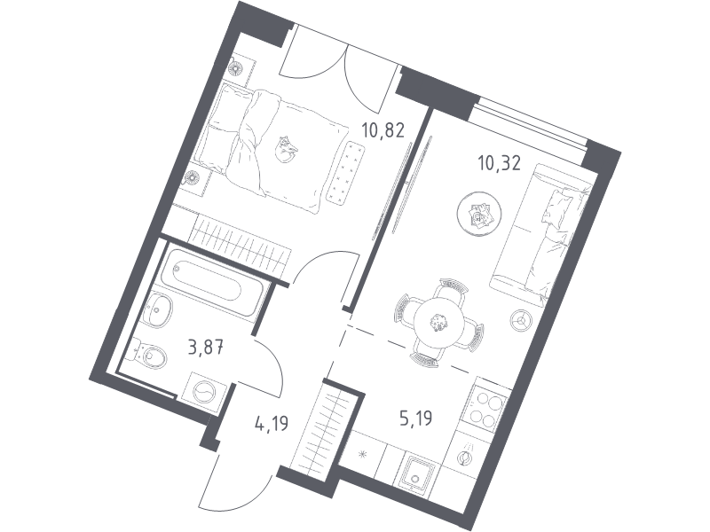 2 ккв (Евро) 34,4 м²