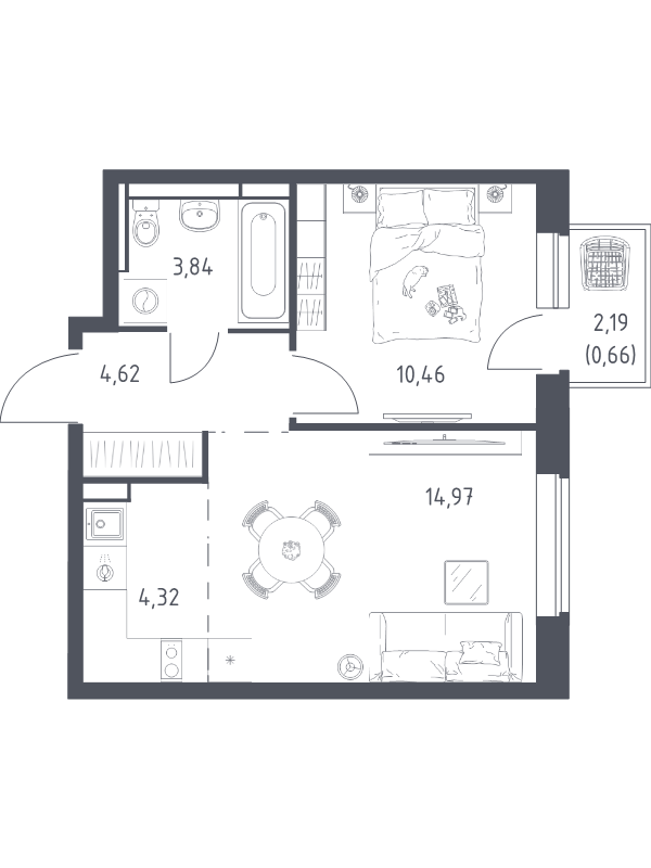 2 ккв (Евро) 38,9 м²