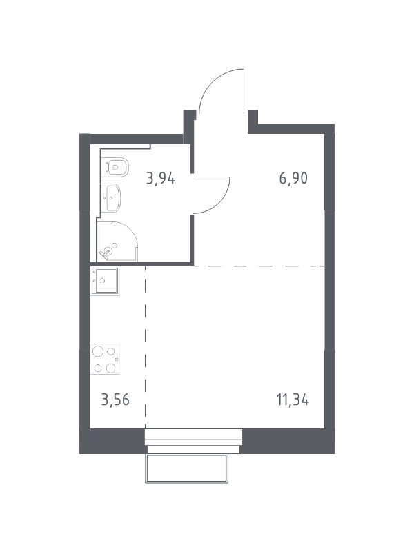Студия 25,7 м²