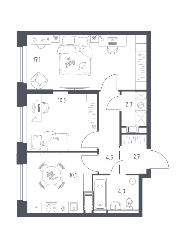 2 ккв 50,5 м²
