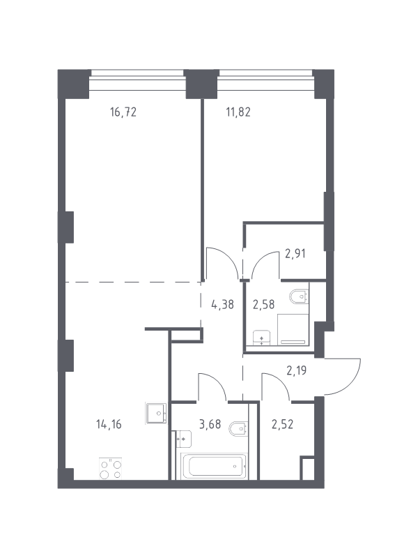 2 ккв (Евро) 61 м²
