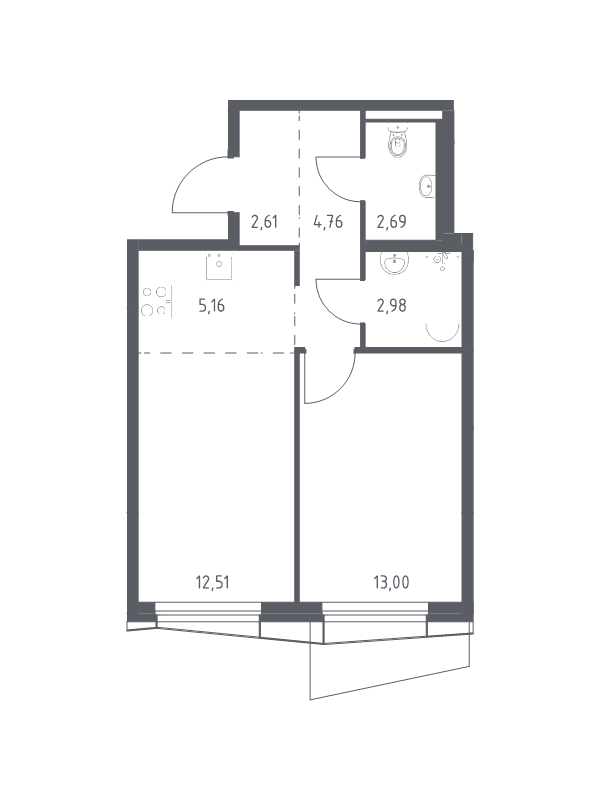 2 ккв (Евро) 43,7 м²