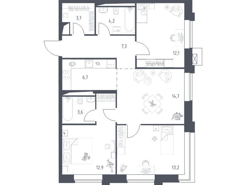 4 ккв (Евро) 78,2 м²