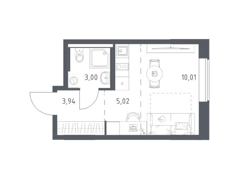 Студия 22 м²