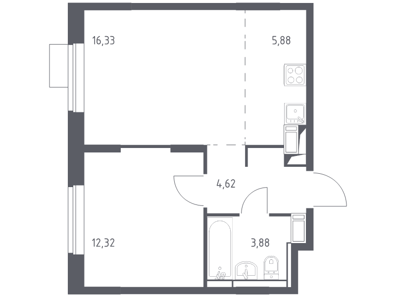 2 ккв (Евро) 43 м²