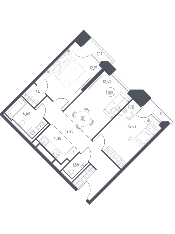 3 ккв (Евро) 64,6 м²