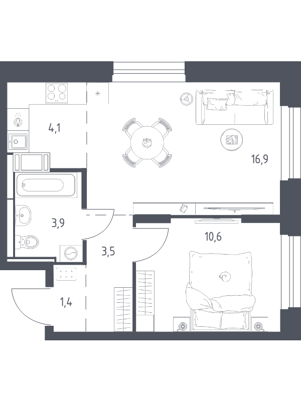 2 ккв (Евро) 39,9 м²