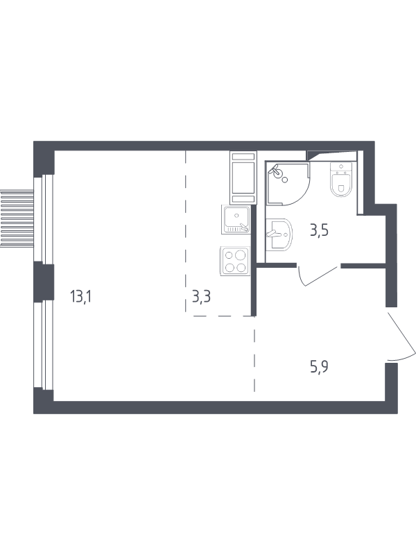 Студия 25,4 м²