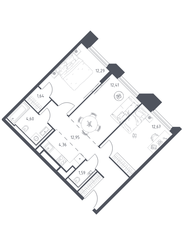 3 ккв (Евро) 62,5 м²