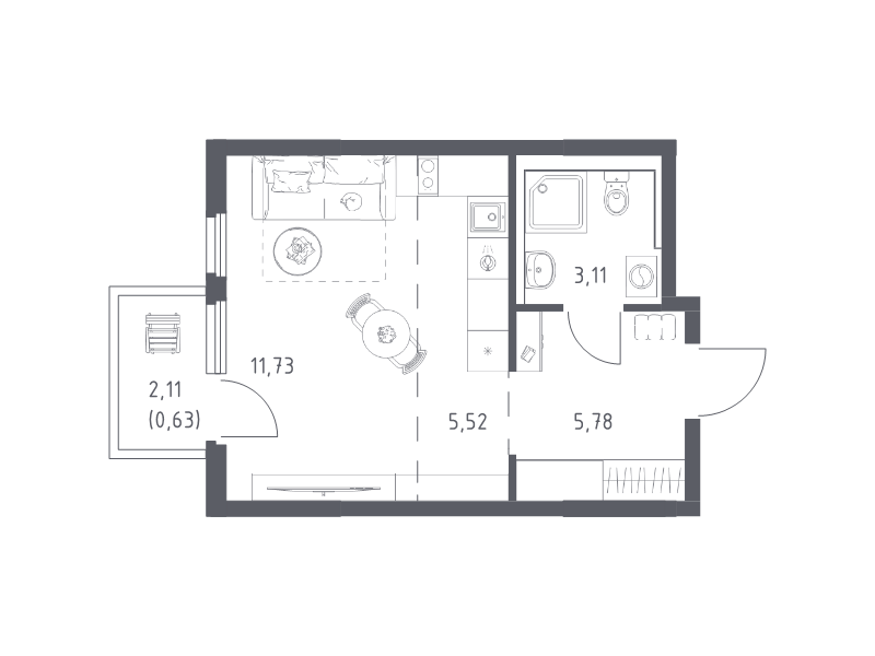 Студия 26,8 м²