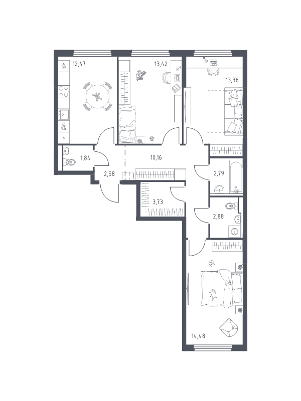 3 ккв 77,7 м²