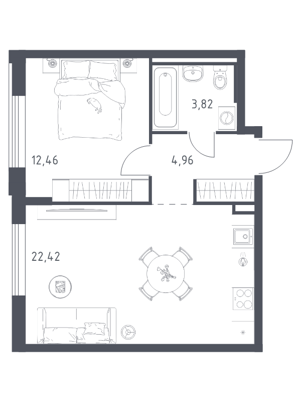 2 ккв (Евро) 43,7 м²