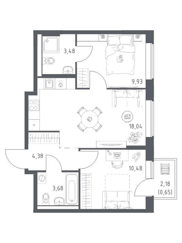 3 ккв (Евро) 50,6 м²