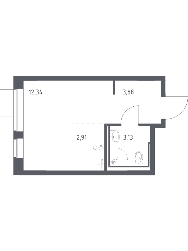 Студия 22,3 м²