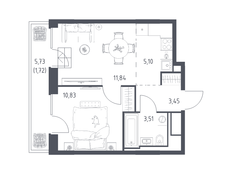 2 ккв (Евро) 36,5 м²